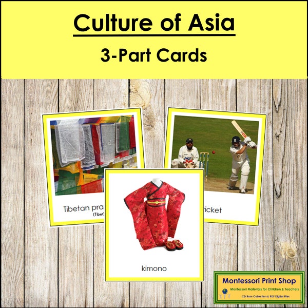 Culture of Asia (color-coded) - Montessori Continent Cards - Geography - Printable Montessori Cards - Digital Download