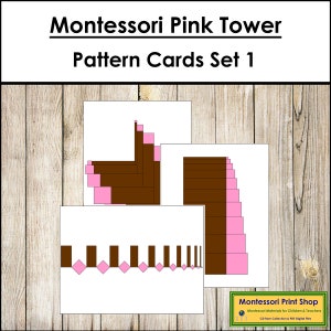 Tour rose et escalier marron motif cartes (lot 1) - activité sensorielle Montessori - cartes Montessori imprimables - téléchargement numérique
