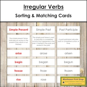 Verbi irregolari - Grammatica - Materiali Montessori stampabili - Download digitale