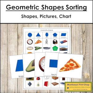 Tarjetas y tabla de clasificación de formas geométricas - Geometría primaria - Tarjetas Montessori imprimibles - Descarga digital