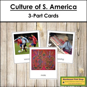 Culture de l'Amérique du Sud - Cartes Montessori Continent - Géographie - Cartes Montessori imprimables - Téléchargement numérique