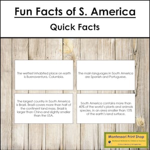 Curiosidades da América do Sul - Cartões Montessori Continente - Geografia - Cartões Montessori para Imprimir - Download Digital