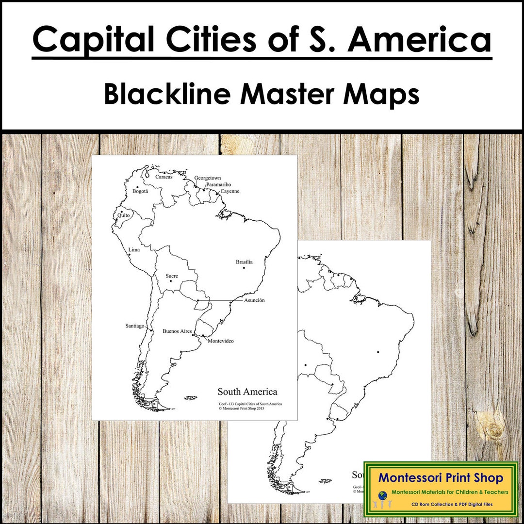 Capital Cities of South America Map &amp; Master - Montessori Geography ...