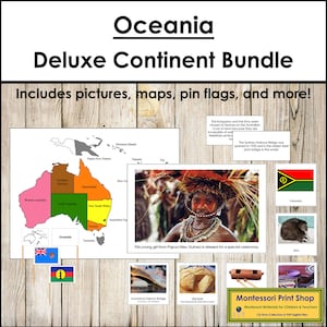 Australia/Oceania Deluxe Continent Bundle (codificato a colori) - Geografia - Schede Montessori stampabili - Download digitale