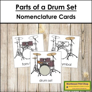 Parts of a Drum Set Nomenclature 3-Part Cards - Printable Montessori Cards - Digital Download