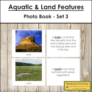 Aquatic & Land Features Book Set 3 - Montessori Geography - Printable Montessori Materials - Digital Download