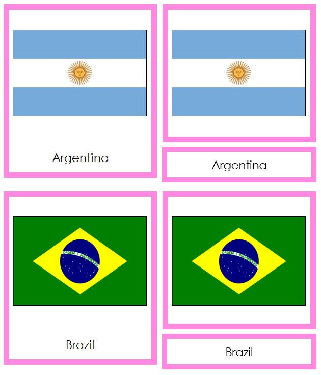 Montessori Flags of South America 3-part Cards [color-coded ...