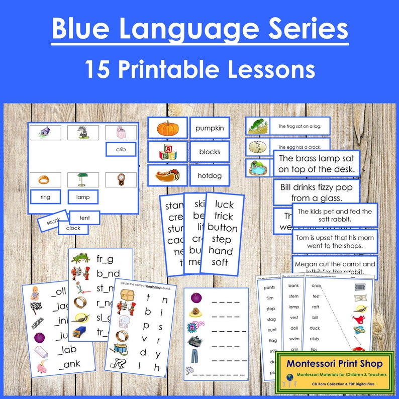 Montessori Blue Phonetic Language Series Bundle (CLIPART) - Primary Phonics - Printable Montessori Cards - Digital Download by Montessori Print Shop