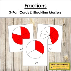 Tarjetas de fracciones - Materiales de matemáticas - Tarjetas Montessori imprimibles - Descarga digital
