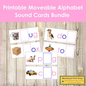 Paquete de tarjetas de sonido del alfabeto móvil Montessori rosa/azul (impresión) - Idioma principal - Tarjetas Montessori imprimibles - Descarga digital