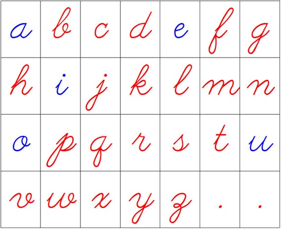 Montessori Moveable Alphabet with Instructions (cursive) - Primary Language  - Printable Montessori Cards - Digital Download