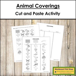 Animal Coverings Cut & Paste Activity [Blackline Masters] - Montessori Zoology Activity (Digital Download)