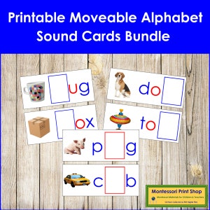 Montessori Moveable Alphabet Sound Cards Bundle Bleu/Rouge (imprimé) - Langue primaire - Cartes Montessori imprimables - Téléchargement numérique