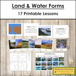 Pacchetto di forme di terra e acqua - Geografia - Schede e libri Montessori stampabili - Download digitale