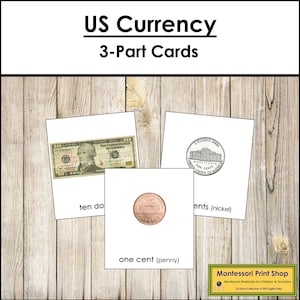 Cartes de devise des États-Unis - cartes Montessori imprimables - téléchargement numérique