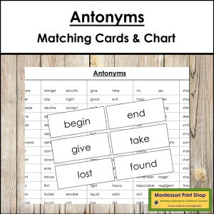Cartes antonymes - grammaire - matériel Montessori imprimable - téléchargement numérique