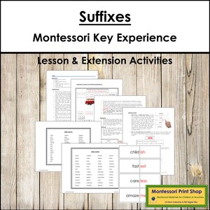 Expérience clé suffixes - grammaire et langue Montessori élémentaire - cartes Montessori imprimables - téléchargement numérique