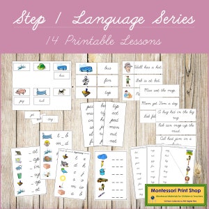 Paquete de la serie de lenguaje fonético Paso 1 CURSIVA (imágenes prediseñadas) - Lenguaje primario - Tarjetas Montessori imprimibles - Descarga digital