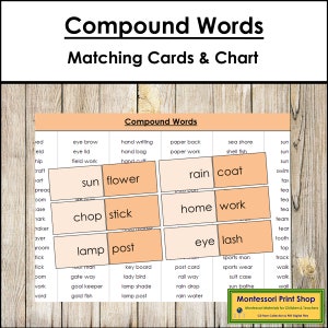 Compound Words (color-coded) - Montessori Grammar - Printable Montessori Materials - Digital Download