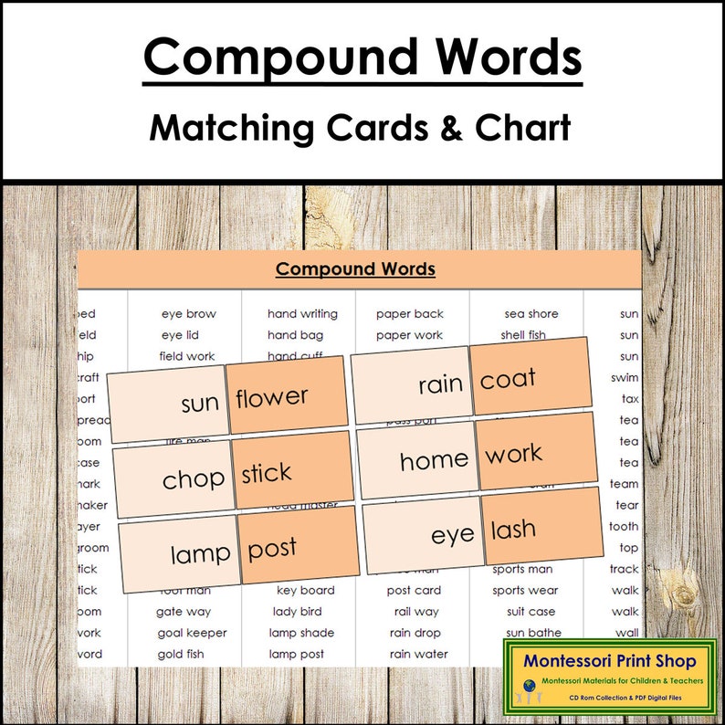 Compound Words Matching Cards & Chart [color-coded] - Montessori ...
