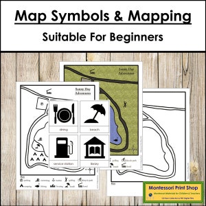 Kartensymbole & einfache Kartierung - Montessori Geographie - Druckbare Montessori Materialien - Digitaler Download