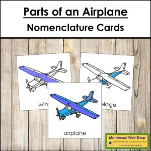Parts of an Airplane Nomenclature 3-Part Cards - Printable Montessori Materials - Digital Download