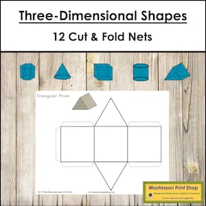 Forme tridimensionali - Reti da tagliare e piegare - Geometria - Materiali Montessori stampabili - Download digitale