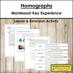 Expérience clé des homographes - langue et grammaire Montessori élémentaires - cartes Montessori imprimables - téléchargement numérique