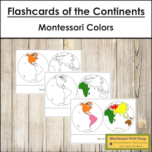 Continentes by Hemisphere Karteikarten (Montessori Farbcode) - Geographie - druckbare Montessori Materialien - digitaler Download