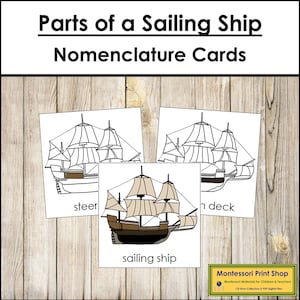 Parts of a Sailing Ship Nomenclature 3-Part Cards - Printable Montessori Materials - Digital Download