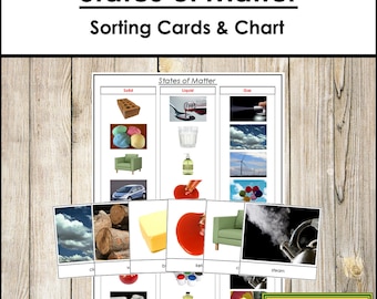 States of Matter Sorting Cards & Control Chart - Science - Printable Montessori Cards - Digital Download