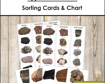 Types of Rocks Sorting Cards & Chart - Montessori Earth Science Activity (Digital Download)