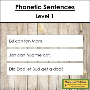 Phrases phonétiques niveau 1 - langue Montessori - matériel Montessori imprimable - téléchargement numérique