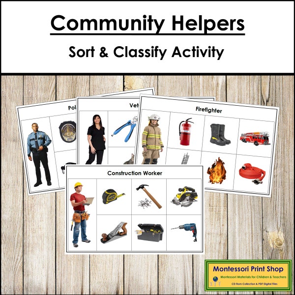 Community Helpers Sorting & Classifying Activity - Preschool - Printable Montessori Cards - Digital Download