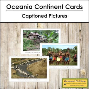 Cartões Continente Austrália/Oceania - Geografia Montessori - Cartões Montessori para Imprimir - Download Digital