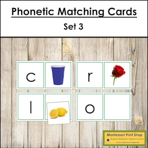 Jeu de 3 cartes phonétiques assorties - langue Montessori - matériaux Montessori imprimables - téléchargement numérique