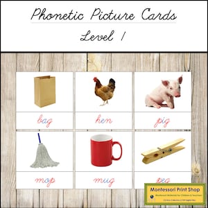 Cartes phonétiques niveau 1 (cursif) - langage Montessori - matériel Montessori imprimable - téléchargement numérique