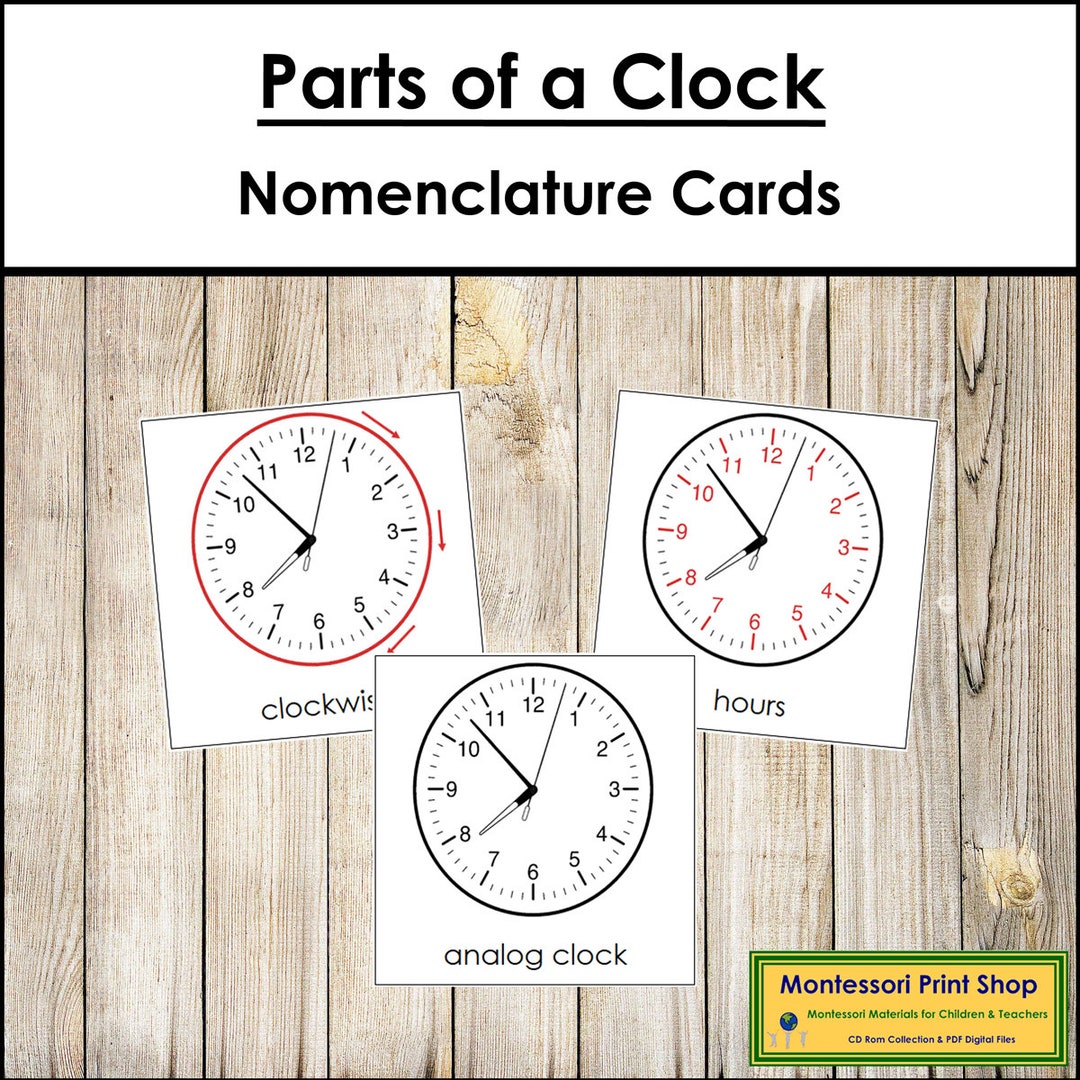 Parts of a Clock Nomenclature 3part Cards Printable Montessori Cards