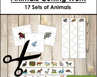 Animals Cutting Work Bundle - Preschool Scissor Practice - Montessori Practical Life Activity (Digital Download)
