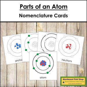 Parts of an Atom Nomenclature 3-Part Cards & Blackline Master - Montessori Science (Digital Download)