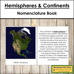 Hemisphären & Kontinente Buch (Satellitenbilder) - Geographie - Druckbare Montessori Materialien - Digitaler Download