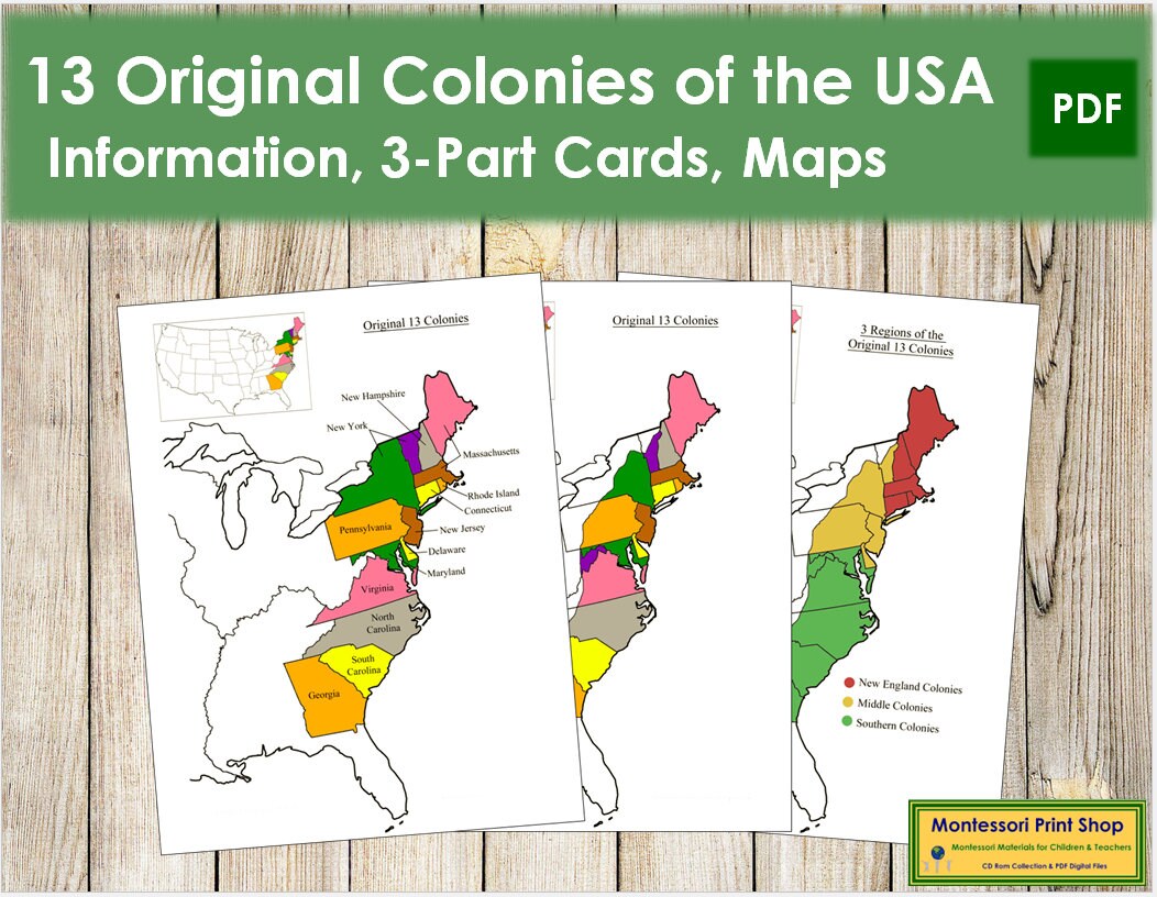 13 Original Colonies of the USA Maps Information & 3-part - Etsy