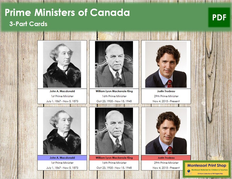 Prime Ministers of Canada 3part Cards Canadian History Etsy