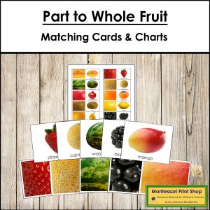 Fruta: Tarjetas de emparejamiento de partes con el todo - Preescolar - Tarjetas Montessori imprimibles - Descarga digital