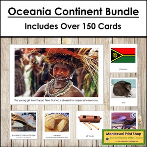 Pacchetto continente Australia/Oceania - Geografia - Schede Montessori stampabili - Download digitale