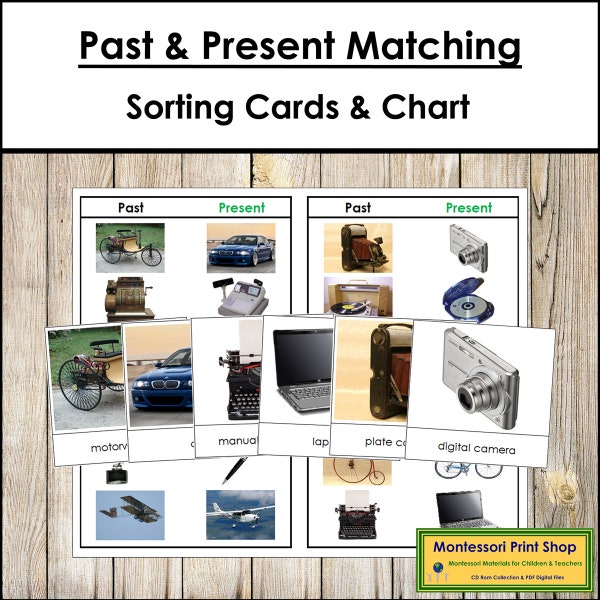 Past and Present Matching Cards & Control Chart - Printable Montessori Cards - Digital Download