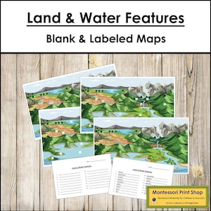 Land und Wasser Eigenschaften Karte - Earth Science - Geographie - Printable Montessori Materialien - Digital Download