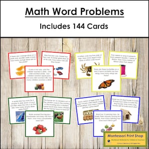 Math Word Problems Bundle (color) - Printable Montessori Materials - Digital Download