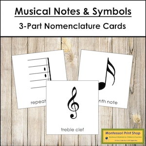 Musiknoten & Symbole 3-teilige Karten - Musik Nomenklatur - Printable Montessori Karten - Digital Download