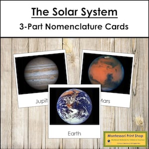 Cartes en 3 parties de parties du système solaire - Nomenclature Montessori imprimable - Science - Téléchargement numérique